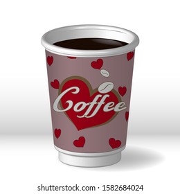 Paper cup with coffee. Vector illustration.