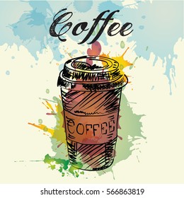 Paper cup for coffee, watercolor, vector
