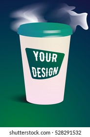 A paper Cup of coffee for your design. Green background