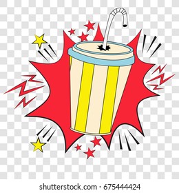 Paper cup of cola with tube, comic book speech bubble with cola sing on transparent backgrounds , vector