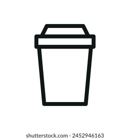 Paper cup with cover isolated icon, takeaway cup vector symbol with editable stroke