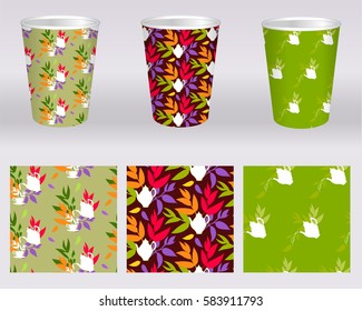 Paper cup design. Cardboard tea cups for green and black tea.