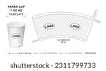 Paper cup die cut template for 7 oz HD, Hot drink paper cup mockup, paper cup curved template