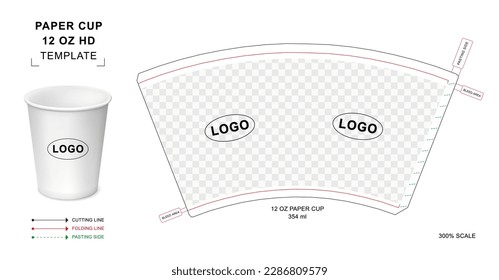 Paper cup die cut template for 12 oz HD