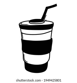 Icono vectorial del doodle de la taza de papel. Línea dibujada a mano en la ilustración del esbozo de dibujo.