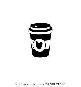 A paper cup. Drink. Coffee, tea, a paper cup with a lid. Icon. Black and white vector illustration. Print. Poster. To go.