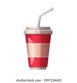 Paper cup with drinking straw cartoon icon on white background vector illustration