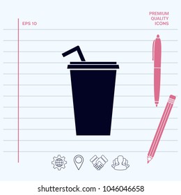 Paper cup with drinking straw icon