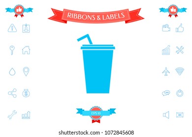 Paper cup with drinking straw icon