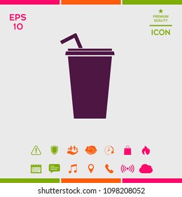 Paper cup with drinking straw icon