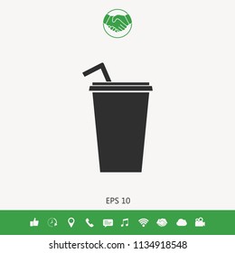 Paper cup with drinking straw icon
