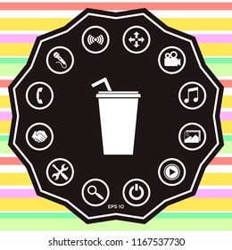 Paper cup with drinking straw icon