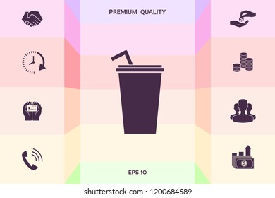 Paper cup with drinking straw icon