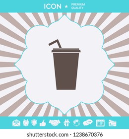 Paper cup with drinking straw icon. Graphic elements for your design