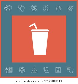 Paper cup with drinking straw icon. Graphic elements for your design