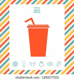 Paper cup with drinking straw icon. Graphic elements for your design