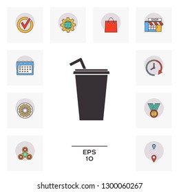 Paper cup with drinking straw icon. Graphic elements for your design