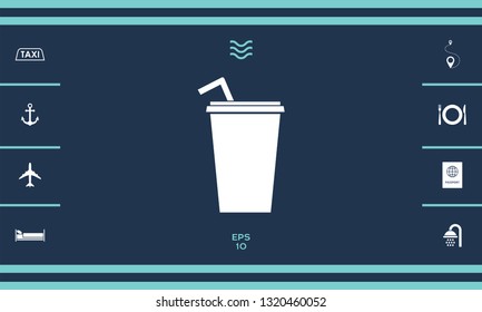 Paper cup with drinking straw icon. Graphic elements for your design