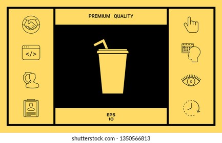 Paper cup with drinking straw icon. Graphic elements for your design