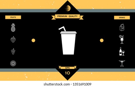 Paper cup with drinking straw icon. Graphic elements for your design