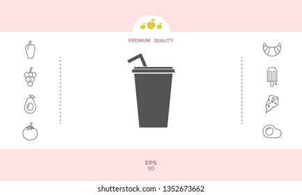 Paper cup with drinking straw icon. Graphic elements for your design