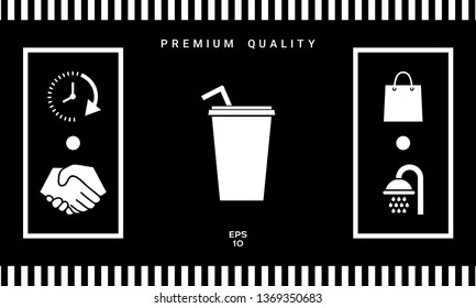 Paper cup with drinking straw icon. Graphic elements for your design