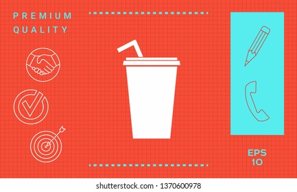 Paper cup with drinking straw icon. Graphic elements for your design