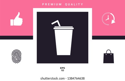 Paper cup with drinking straw icon. Graphic elements for your design
