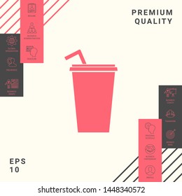 Paper cup with drinking straw icon. Graphic elements for your design