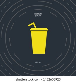 Paper cup with drinking straw icon. Graphic elements for your design