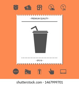 Paper cup with drinking straw icon. Graphic elements for your design