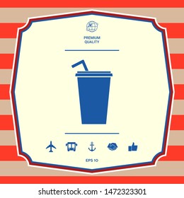 Paper cup with drinking straw icon. Graphic elements for your design