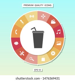 Paper cup with drinking straw icon. Graphic elements for your design