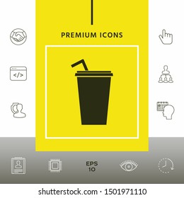 Paper cup with drinking straw icon. Graphic elements for your design