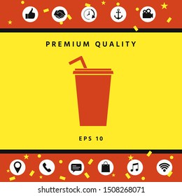 Paper cup with drinking straw icon. Graphic elements for your design