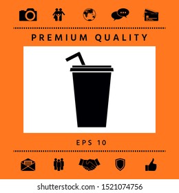 Paper cup with drinking straw icon. Graphic elements for your design
