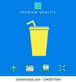 Paper cup with drinking straw icon. Graphic elements for your design