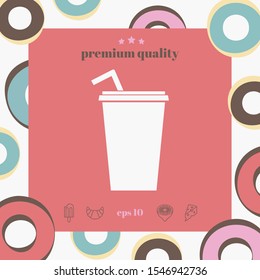 Paper cup with drinking straw icon. Graphic elements for your design