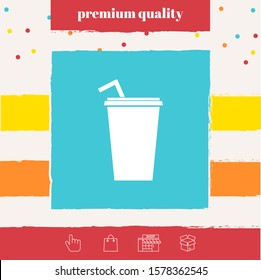 Paper cup with drinking straw icon. Graphic elements for your design