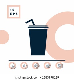 Paper cup with drinking straw icon. Graphic elements for your design
