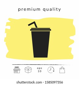 Paper cup with drinking straw icon. Graphic elements for your design