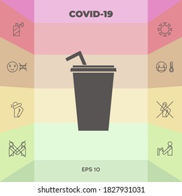 Paper cup with drinking straw icon. Graphic elements for your design