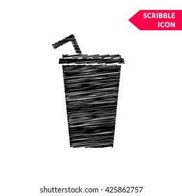 Paper cup with drinking straw icon. Scribble icon for you design.
