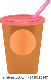 Paper Cup With Drinking Straw Vector
Illustration. tumbler with straw mockup,
isolated, 3d rendering. Empty cup with tube mock up. Clear take away container for drink. traveller mug for beverage.