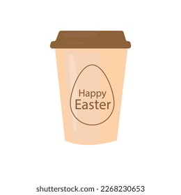 Paper cup with egg and text Happy Easter. Vector illustration in flat cartoon style.