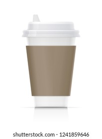 Paper cup for fast-food drink. Eco mug for tea, coffee, water. Realistic trendy utensil for coffeeshop. Recycling cardboard container. Tableware mock-up. Isolated white. EPS10 vector illustration.