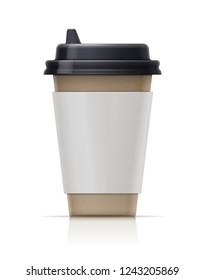 Paper cup for fast-food drink. Eco mug for tea, coffee, water. Realistic trendy utensil for coffeeshop. Recycling cardboard container. Tableware mock-up. Isolated white. EPS10 vector illustration.