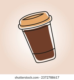 Paper cup filled with black coffee in 3D over beige background