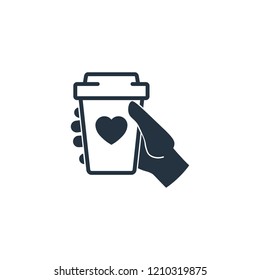 Paper cup in hand isolated icon on white background, 400 coffee set, logo and sign