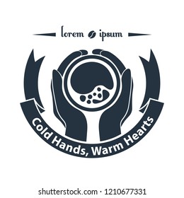 Paper cup in handsisolated icon on white background, 400 coffee set, company name, banner